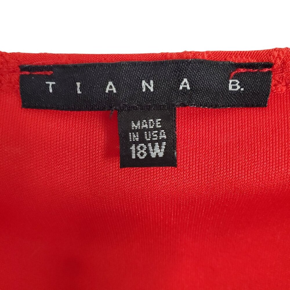 Tiana B Size 18W Dress Shift Stretch Eyelet Overlay Ruffle Bell Sleeve Midi Red - Picture 4 of 14